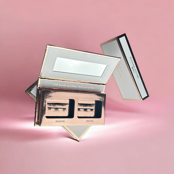 Faux cils magnétiques Frenchy Cosmetics, coffret rose et or avec miroir